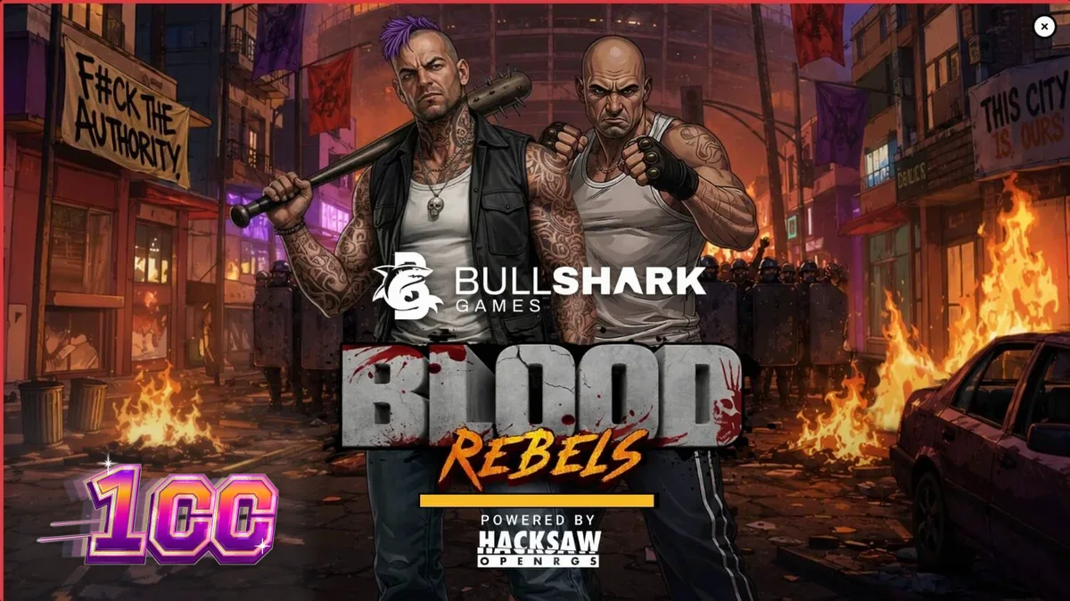 Interface do jogo Blood Rebels com tema urbano e símbolos de luta